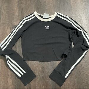 Adidas Black and White Striped Long Sleeve Crop Top